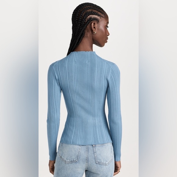 New! Veronica Beard Vinny Ribbed Knit Mock Neck Top Oxford Blue 🩵 X-Large - Picture 8 of 14